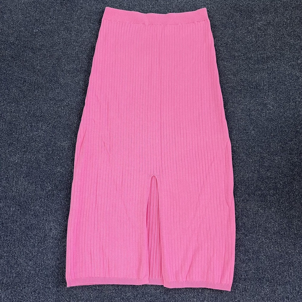 Free People Skirt Womens Medium Pink Ribbed Knit Pencil Midi Elastic Waist Slit